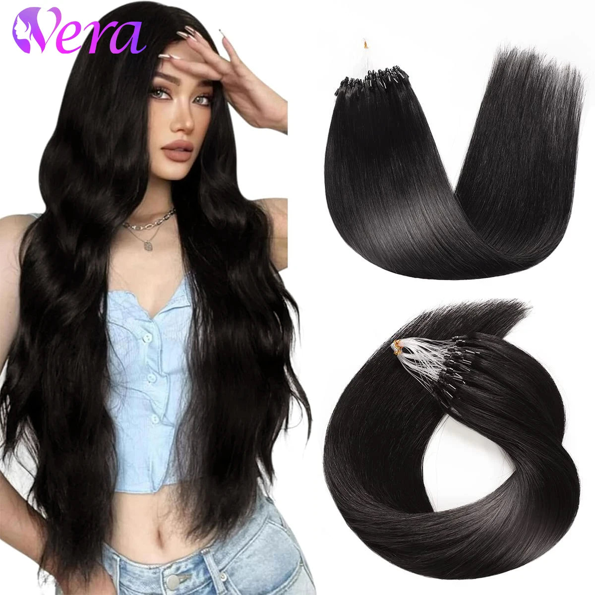 Straight Micro Link Hair Extensions Human Hair I Tips Micro Bead Hair Extensions Natural Black Micro Loop Human Hair Extensions