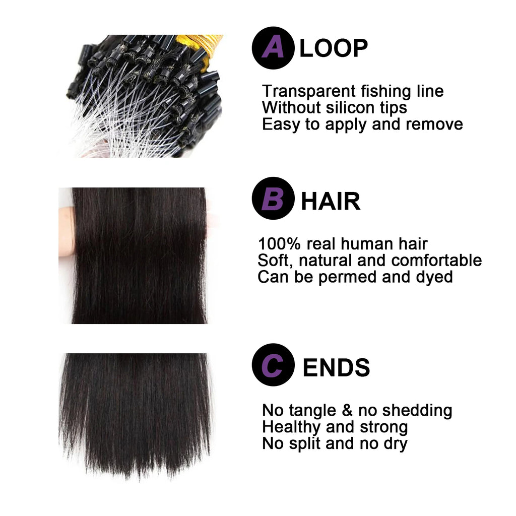 Straight Micro Link Hair Extensions Human Hair I Tips Micro Bead Hair Extensions Natural Black Micro Loop Human Hair Extensions